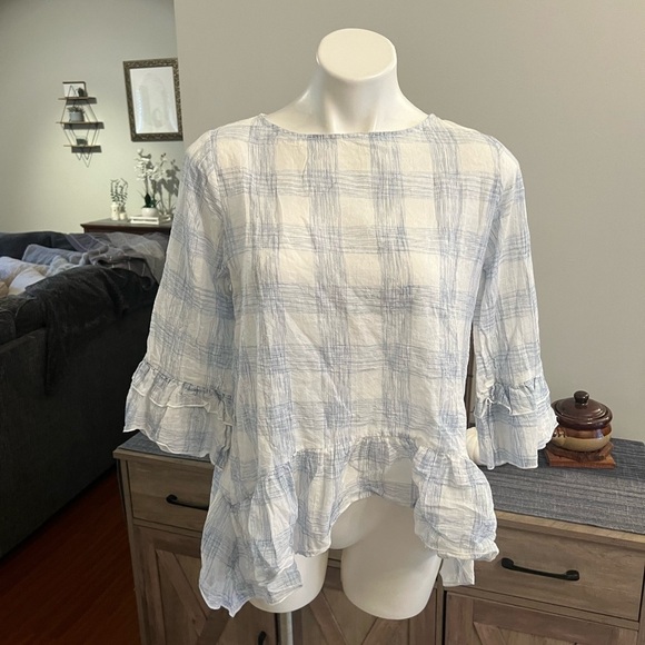 Kay Celine blue and white checkered top - Picture 1 of 3